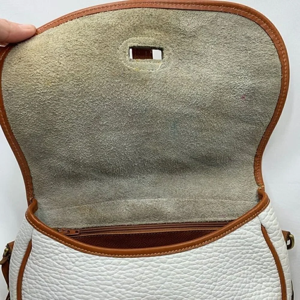 Dooney & Bourke Vintage Small Equestrian Tack Bag White AWL British Tan Trim